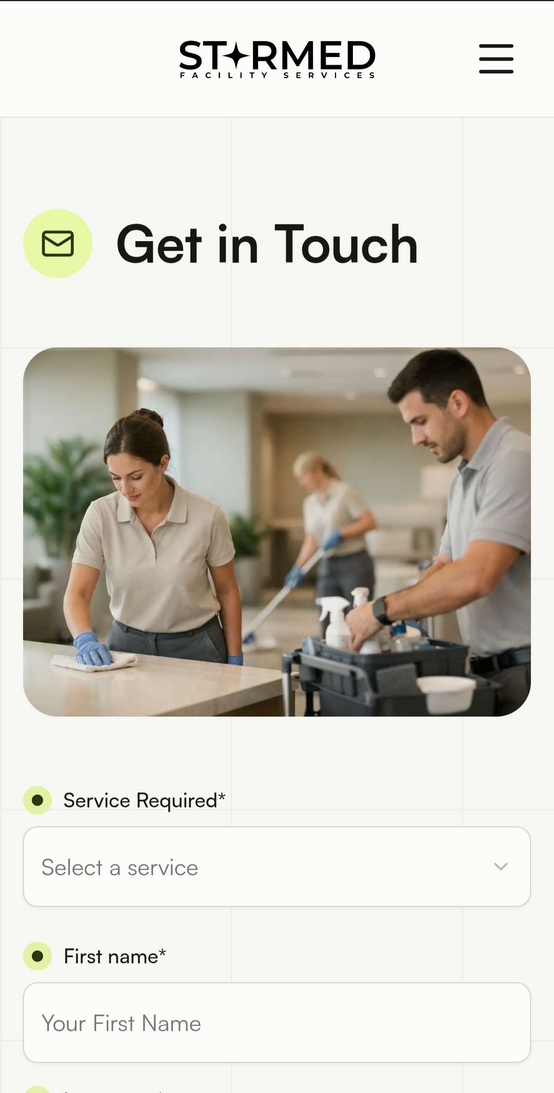 Starmed Facility Services quote booking mobile view