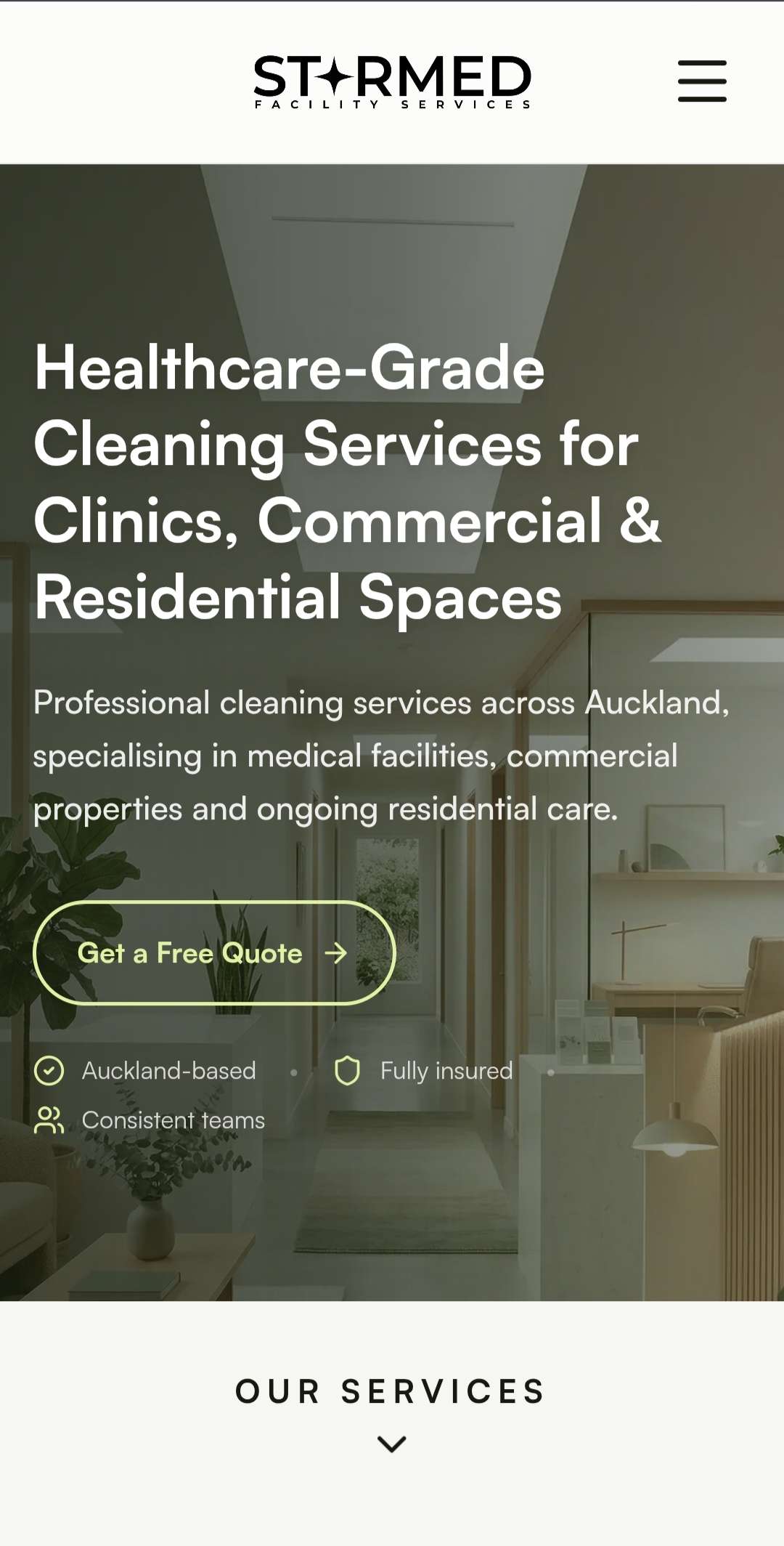 Starmed Facility Services services page mobile view