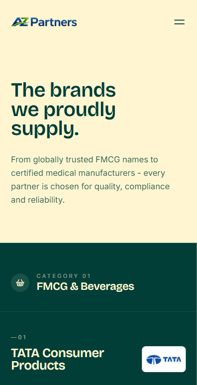 AZ Partners brands page mobile responsive view